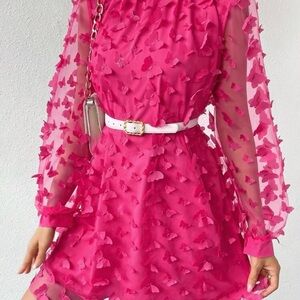 Elegant Pink Butterfly Dress XL